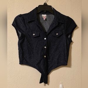 Navy Button-Up Top